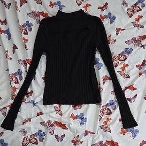Forever 21 Black Ribbed Fitted Long Sleeve Tee